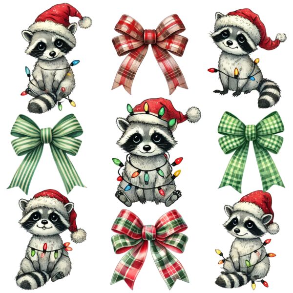 Christmas Raccoons Coquette Bows Thumbnail